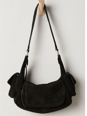 Free People Women's Black Siren Suede Shoulder Bag NWOT